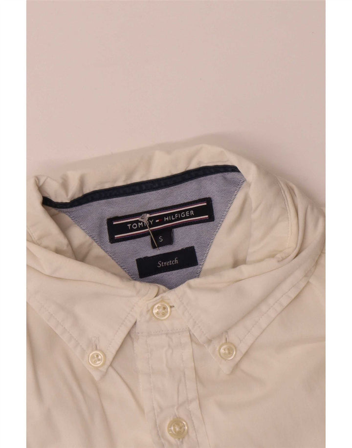 Tommy Hilfiger Мужская эластичная рубашка с коротким рукавом, маленький белый хлопок