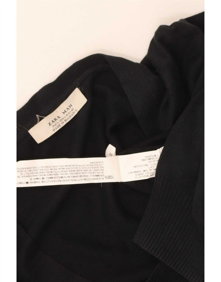 Мужской кардиган Zara, большой черный хлопковый свитер