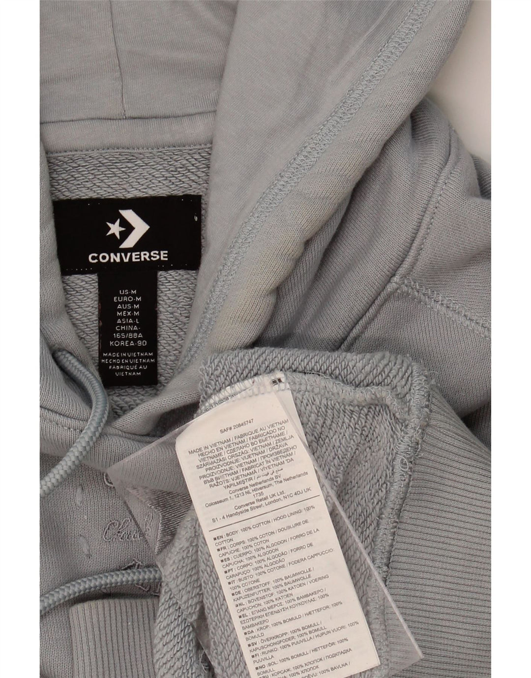 CONVERSE Womens Crop Hoodie Jumper UK 14 Medium Grey Cotton Vintage Converse and Second-Hand Converse from Messina Hembry 