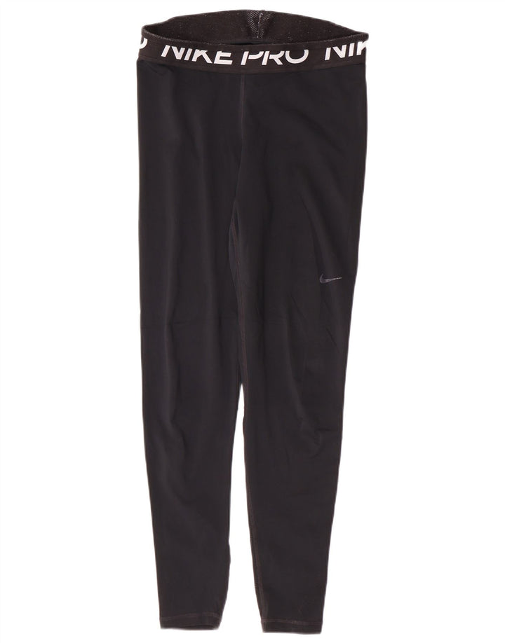 Женские леггинсы с рисунком Nike Dri Fit UK 12, средний черный, полиэстер, спортивные