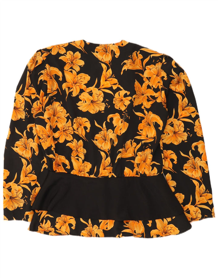 Винтажный женский кардиган Top IT 48 XL, черный полиэстер с цветочным принтом