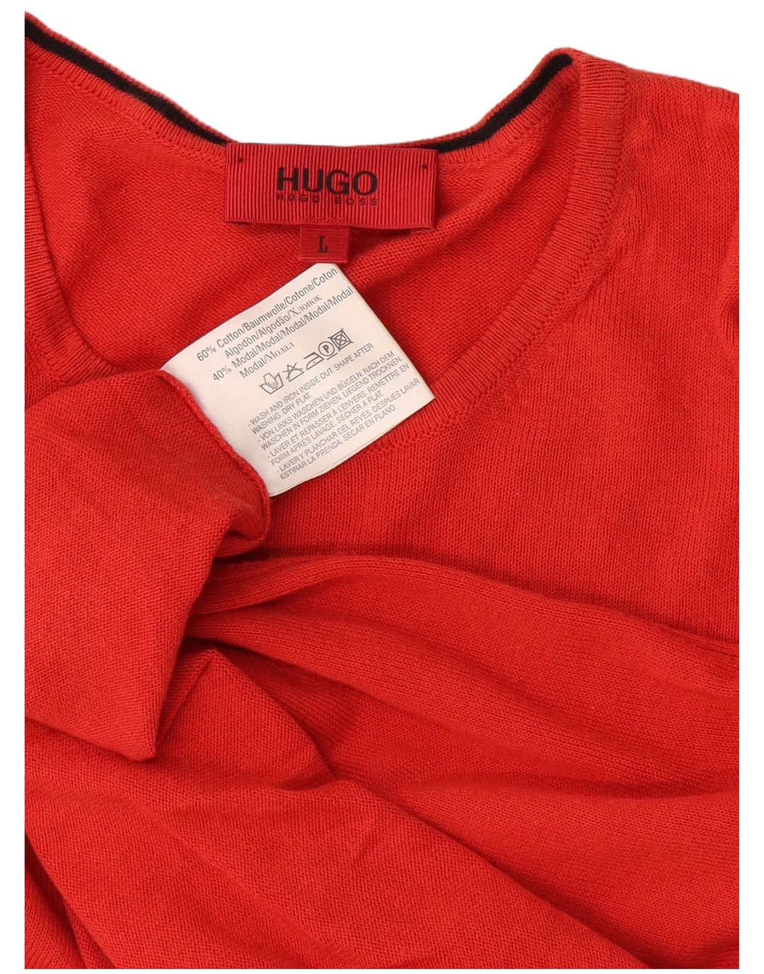 Мужской джемпер с круглым вырезом Hugo Boss, большой красный хлопковый свитер
