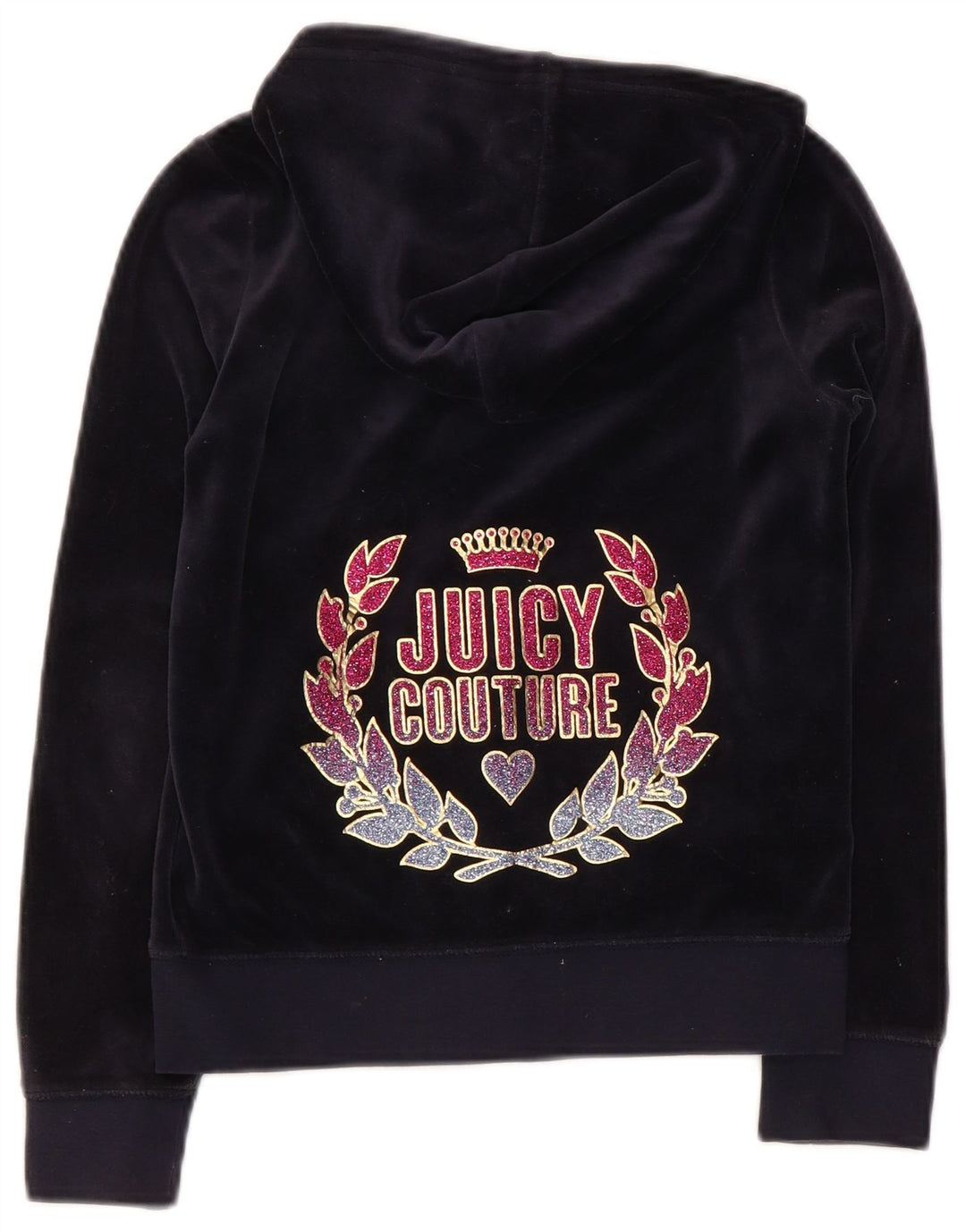 JUICY COUTURE Свитер с капюшоном и молнией с графическим рисунком для девочек 9–10 лет, темно-синий, хлопок