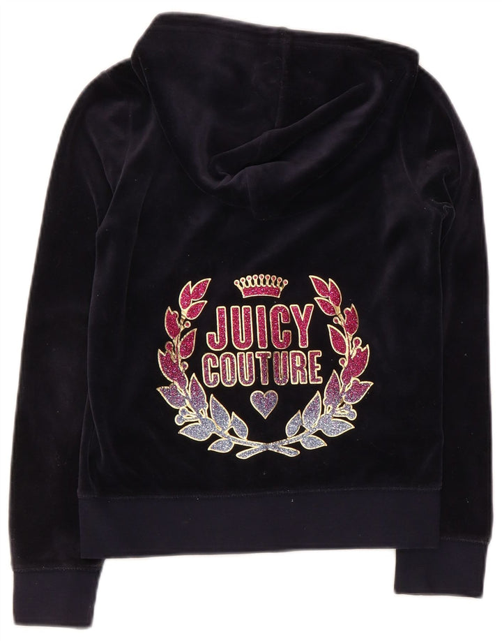 JUICY COUTURE Свитер с капюшоном и молнией с графическим рисунком для девочек 9–10 лет, темно-синий, хлопок