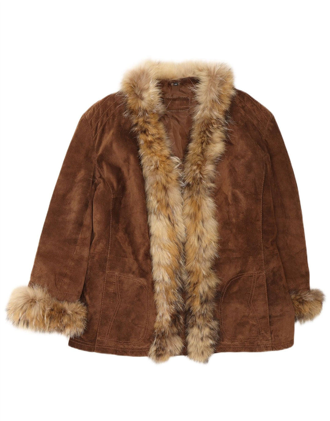 VINTAGE Женская открытая замшевая куртка IT 46, большая коричневая кожа
