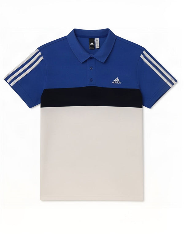 Мужская рубашка-поло Adidas Climalite, большая синяя хлопковая рубашка с цветными блоками