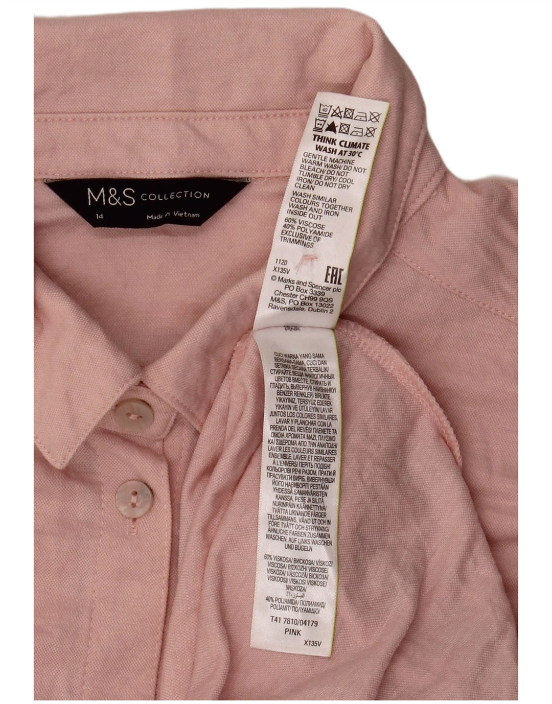 Женская рубашка оверсайз с коротким рукавом Marks & Spencer UK 14, большая розовая