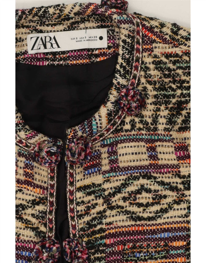 Женский пиджак оверсайз Zara UK 10, маленький разноцветный с геометрическим узором