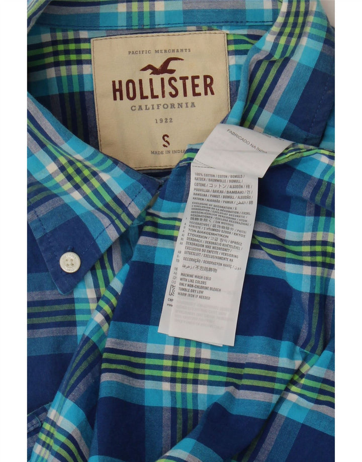 Мужская рубашка Hollister, маленькая синяя клетчатая хлопковая ткань