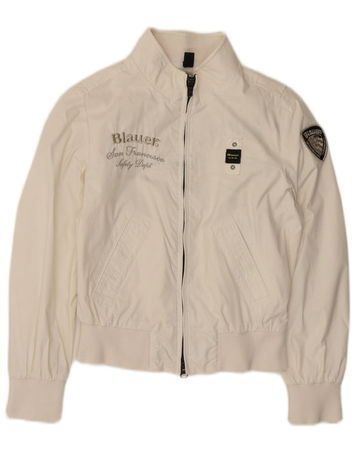 Куртка-бомбер с рисунком Blauer для девочек 9-10 лет, белая классическая