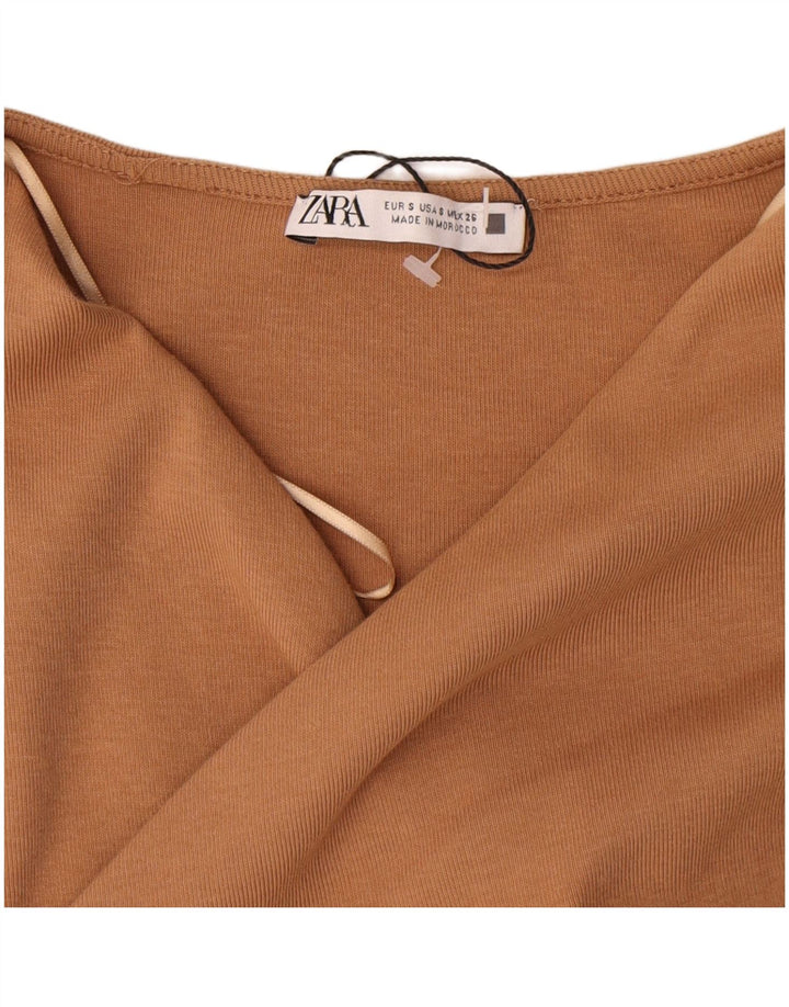 Женское платье макси Zara UK 8, маленькое бежевое, хлопок