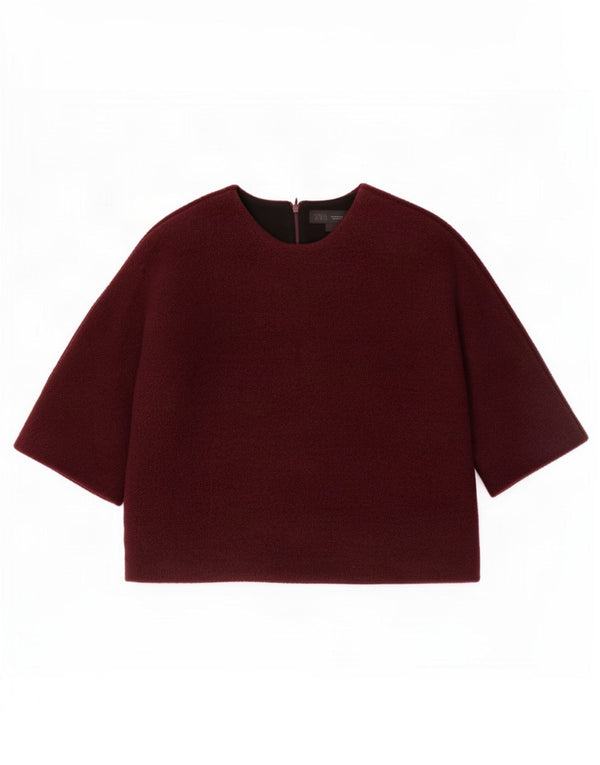 Женская блузка свободного кроя Zara, топ UK 6 XS, бордовая шерсть