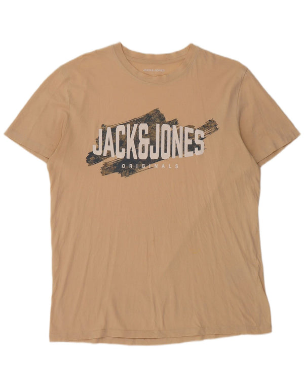 Мужская футболка с рисунком JACK & JONES, топ XL, бежевый хлопок