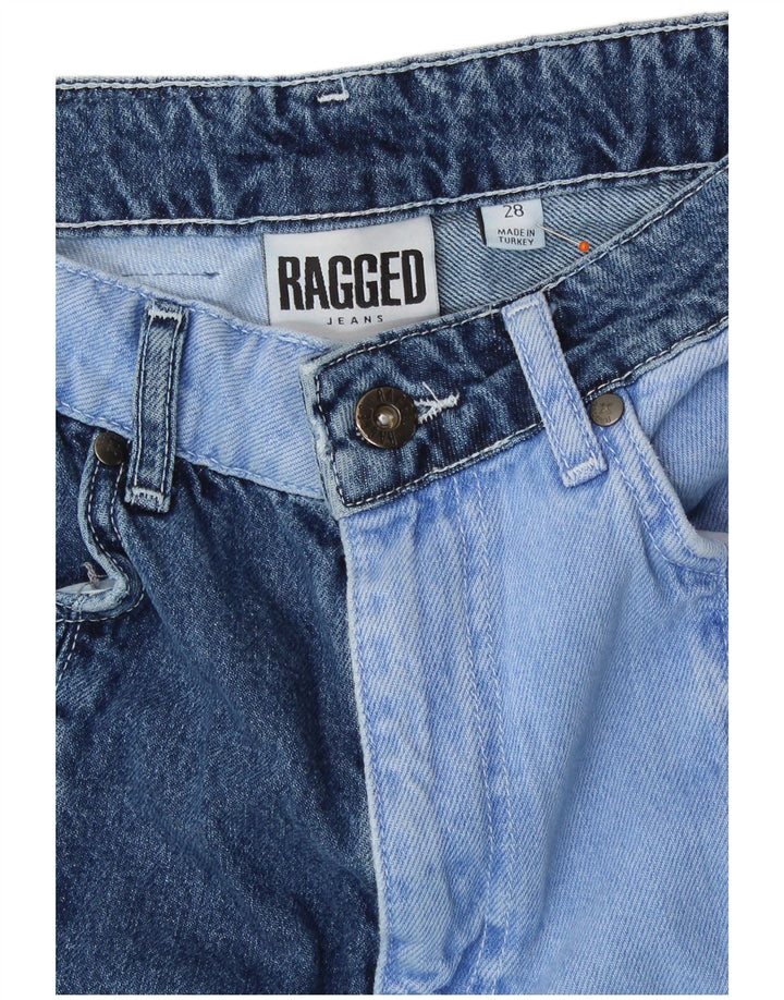 ВИНТАЖНЫЕ женские прямые джинсы W28 L28 Синие лоскутные хлопковые ретро джинсы