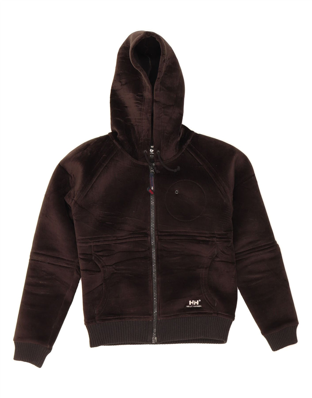 HELLY HANSEN Womens Velvet Zip Hoodie Sweater UK 12 Medium Brown Polyester Vintage Helly Hansen and Second-Hand Helly Hansen from Messina Hembry 