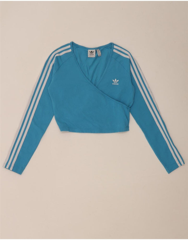 Женский укороченный топ Adidas с длинным рукавом UK 12, хлопок среднего синего цвета