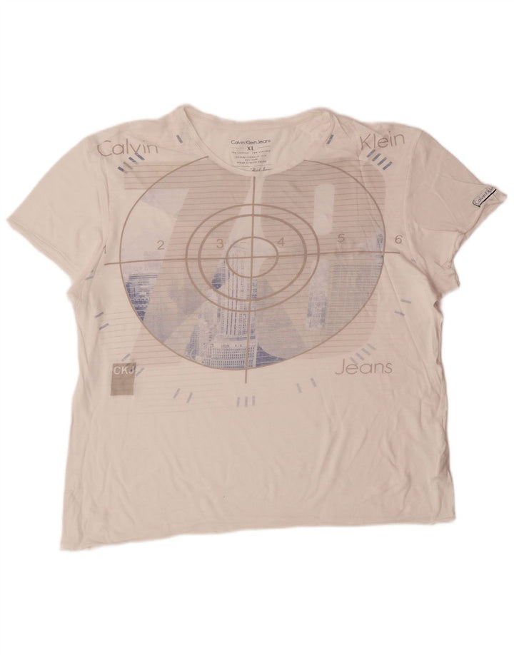 CALVIN KLEIN JEANS Женская футболка с рисунком Top UK 18 XL Белый хлопок