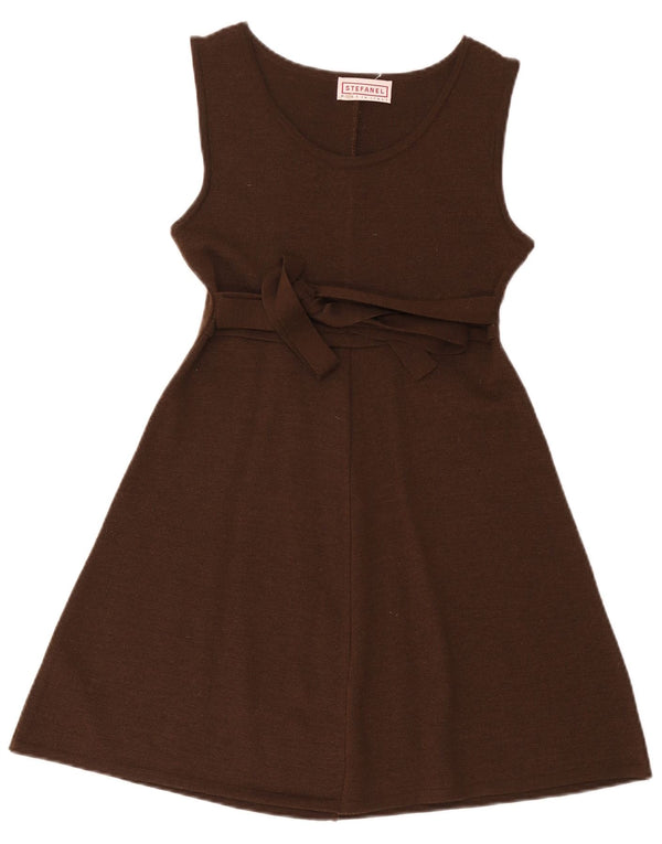 Stefanel Womens Sleeveless Jumper Dress UK 10 Small Brown Virgin Wool