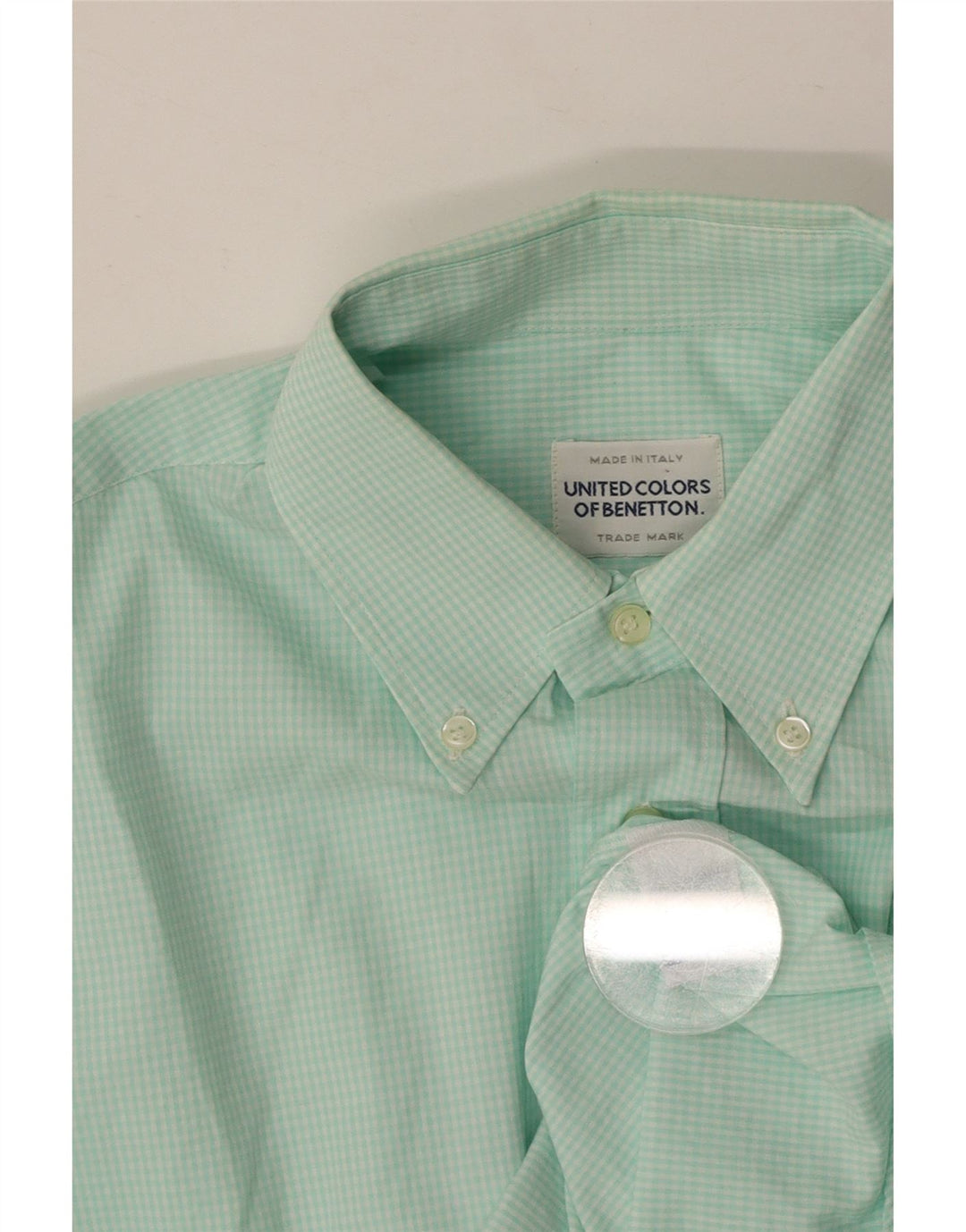 Мужская рубашка BENETTON, средний цвет, бирюзовый, клетчатый, хлопок