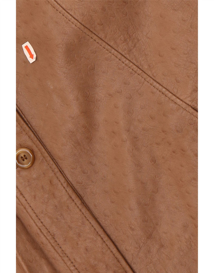 Винтажное женское кожаное пальто оверсайз EU 40, кожа среднего бежевого цвета