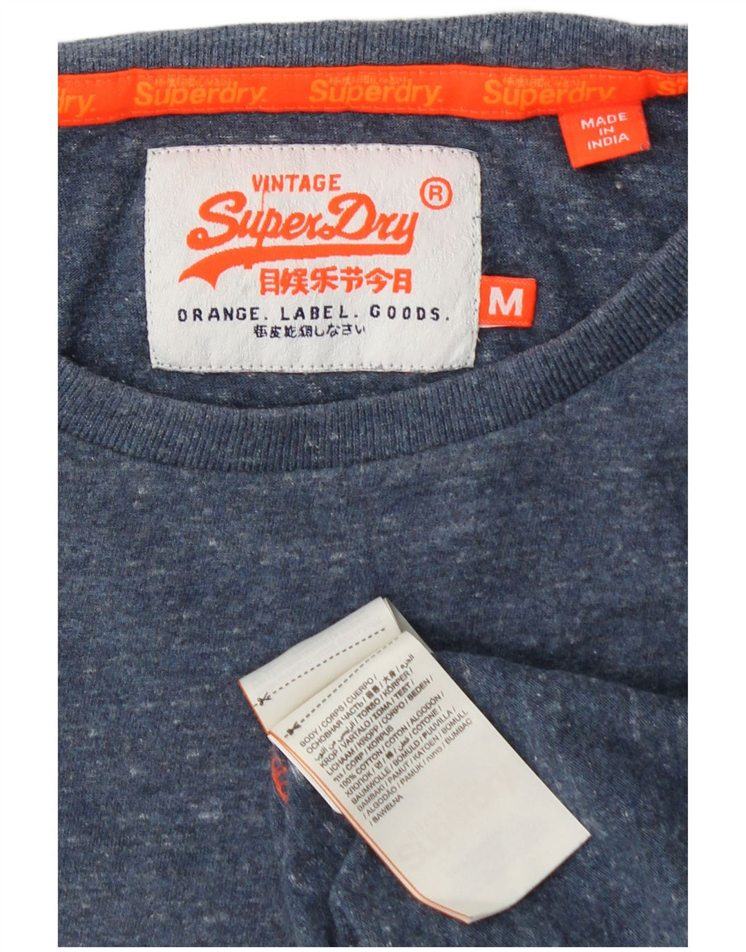 SUPERDRY Мужская футболка из хлопка среднего размера, темно-синего цвета с крапинками