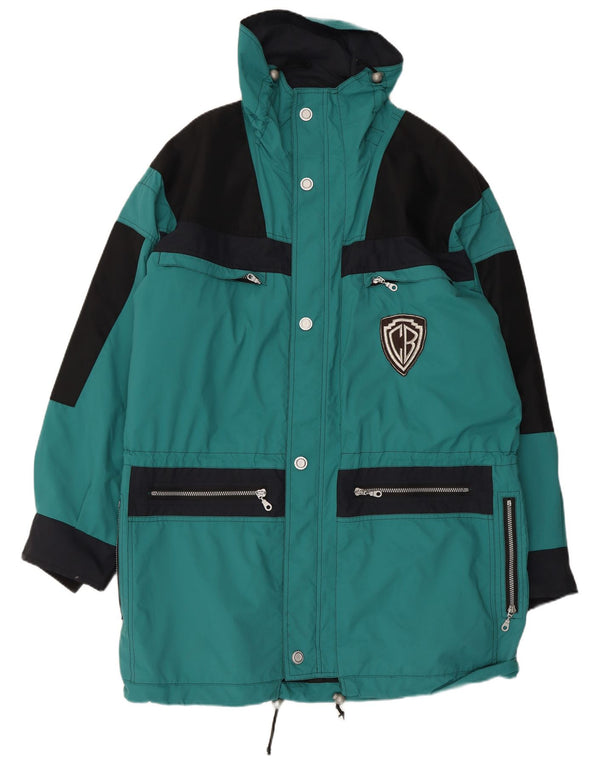 ВИНТАЖНАЯ Мужская ветровка с графическим рисунком UK 40, большая зеленая с цветными блоками