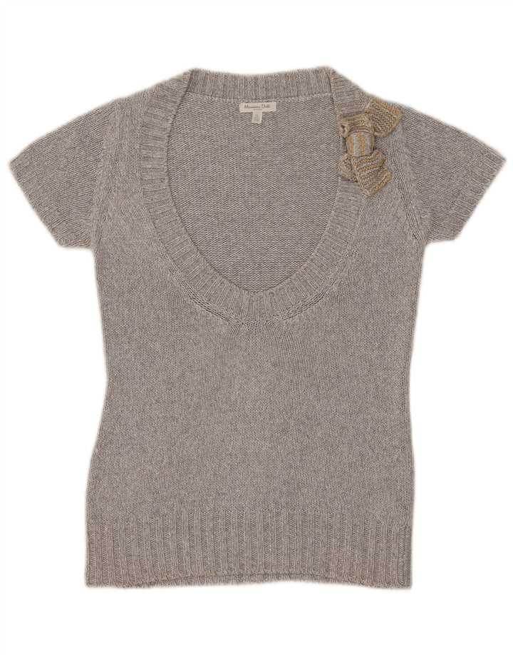 Женский джемпер с короткими рукавами и v-образным вырезом Massimo Dutti UK 10, маленький серый
