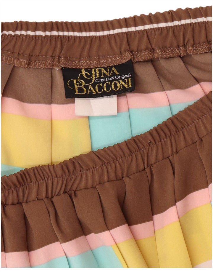 Джина Баккони Женская плиссированная юбка UK 16, большая W32, коричневая классическая с геометрическим рисунком