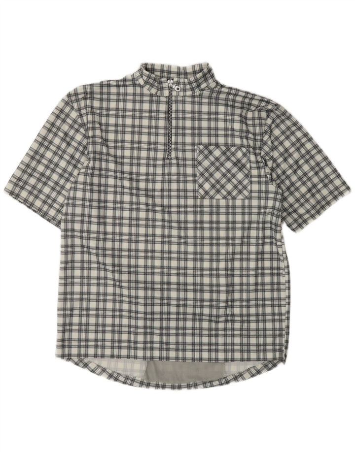 Мужская рубашка-пуловер VINTAGE с короткими рукавами, большая серая клетка из полиэстера