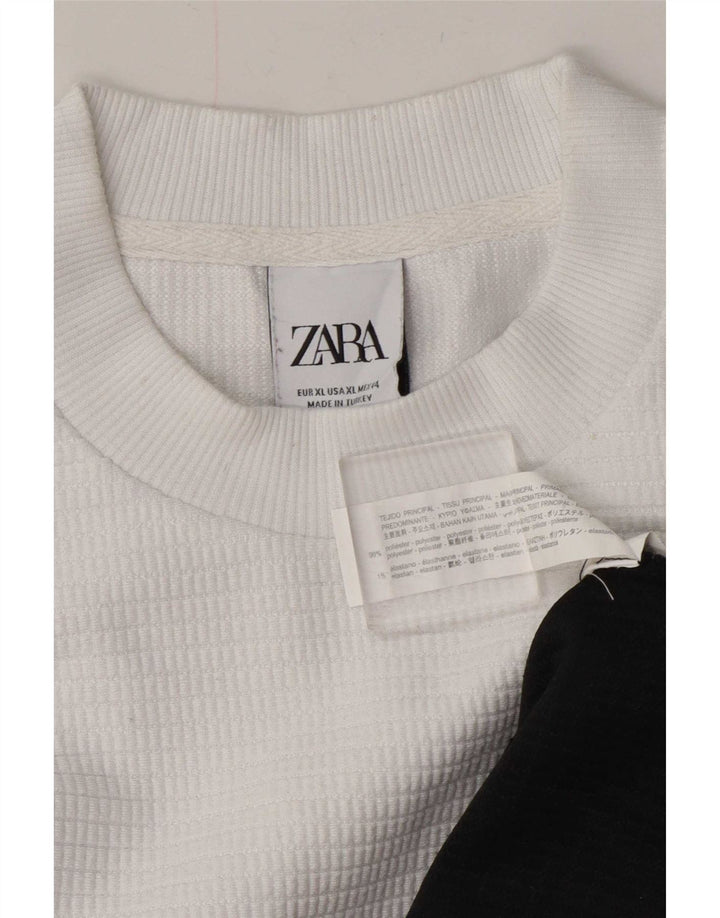 Мужской свитер Zara XL, белый полиэстер с цветными блоками