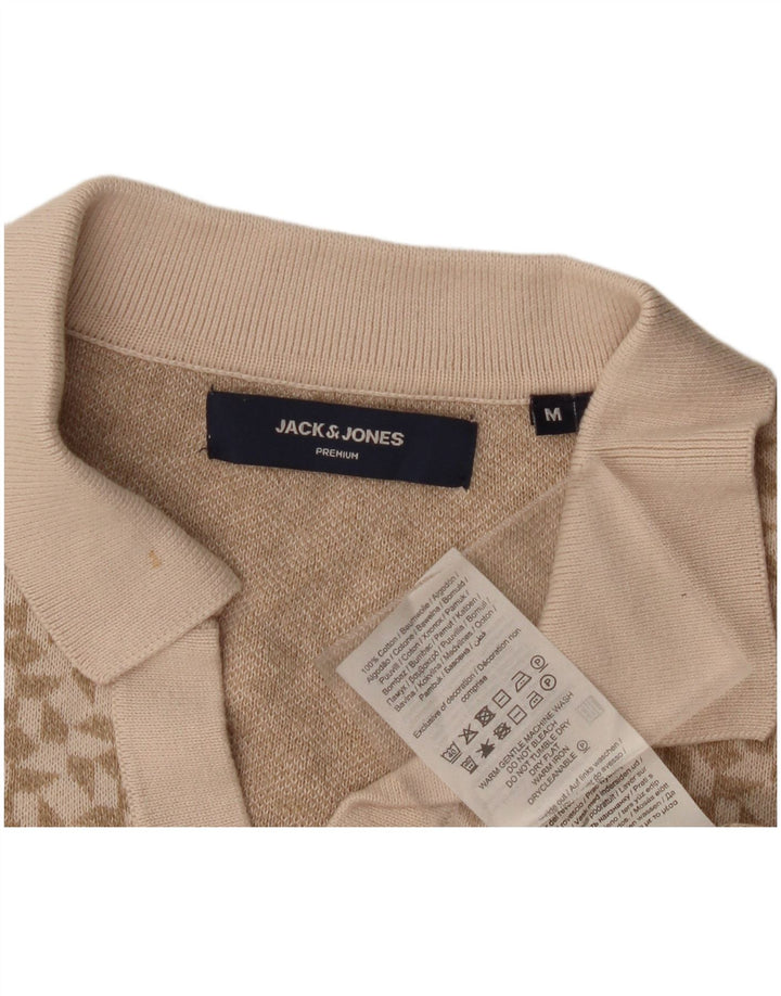 Мужская рубашка-поло Jack & Jones среднего размера, хлопковая с геометрическим рисунком бежевого цвета