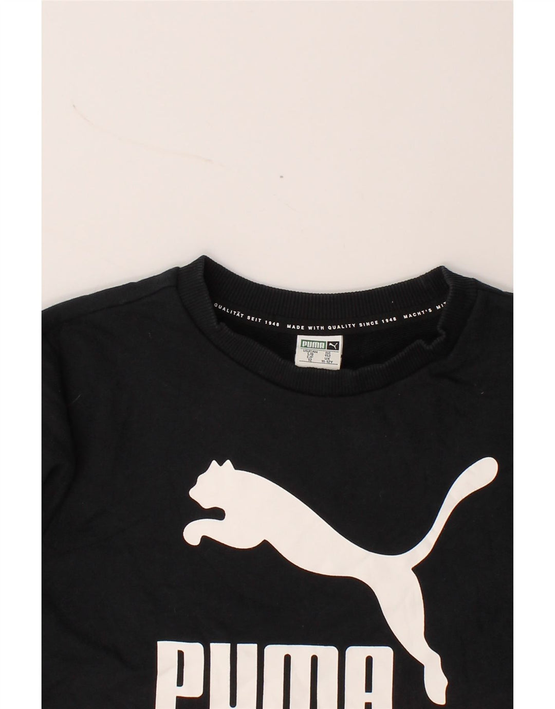 PUMA Boys Graphic Sweatshirt Jumper 11-12 Years Black Cotton Vintage Puma and Second-Hand Puma from Messina Hembry 