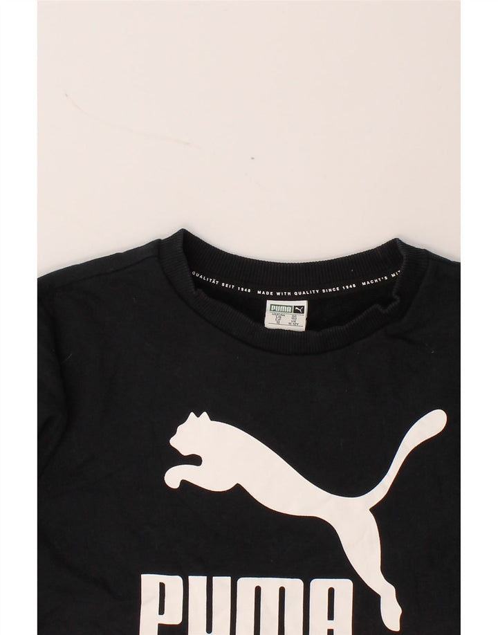 PUMA Boys Graphic Sweatshirt Jumper 11-12 Years Black Cotton Vintage Puma and Second-Hand Puma from Messina Hembry 