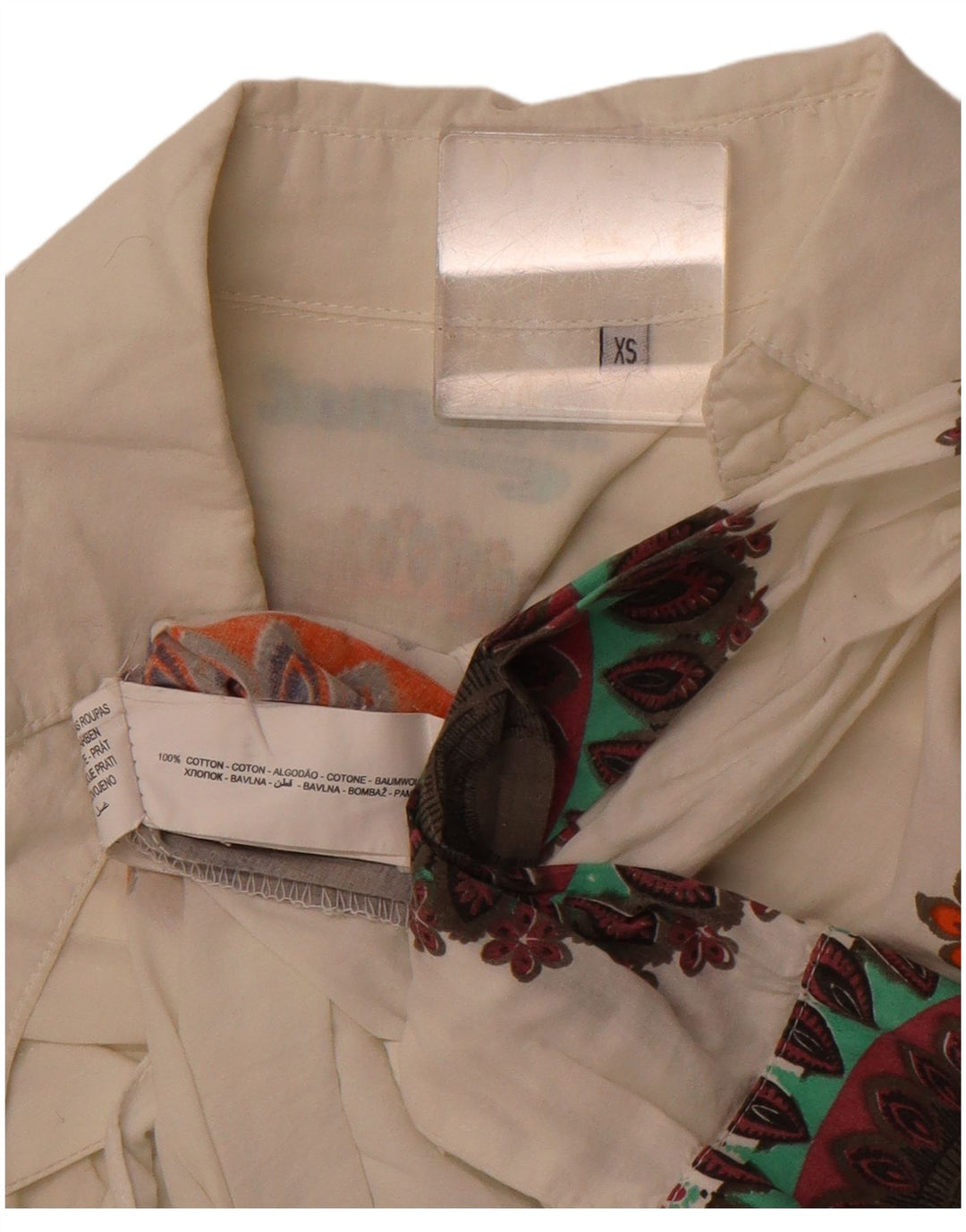 Женская рубашка с рисунком DESIGUAL UK 6 XS, белый хлопок с узором пейсли