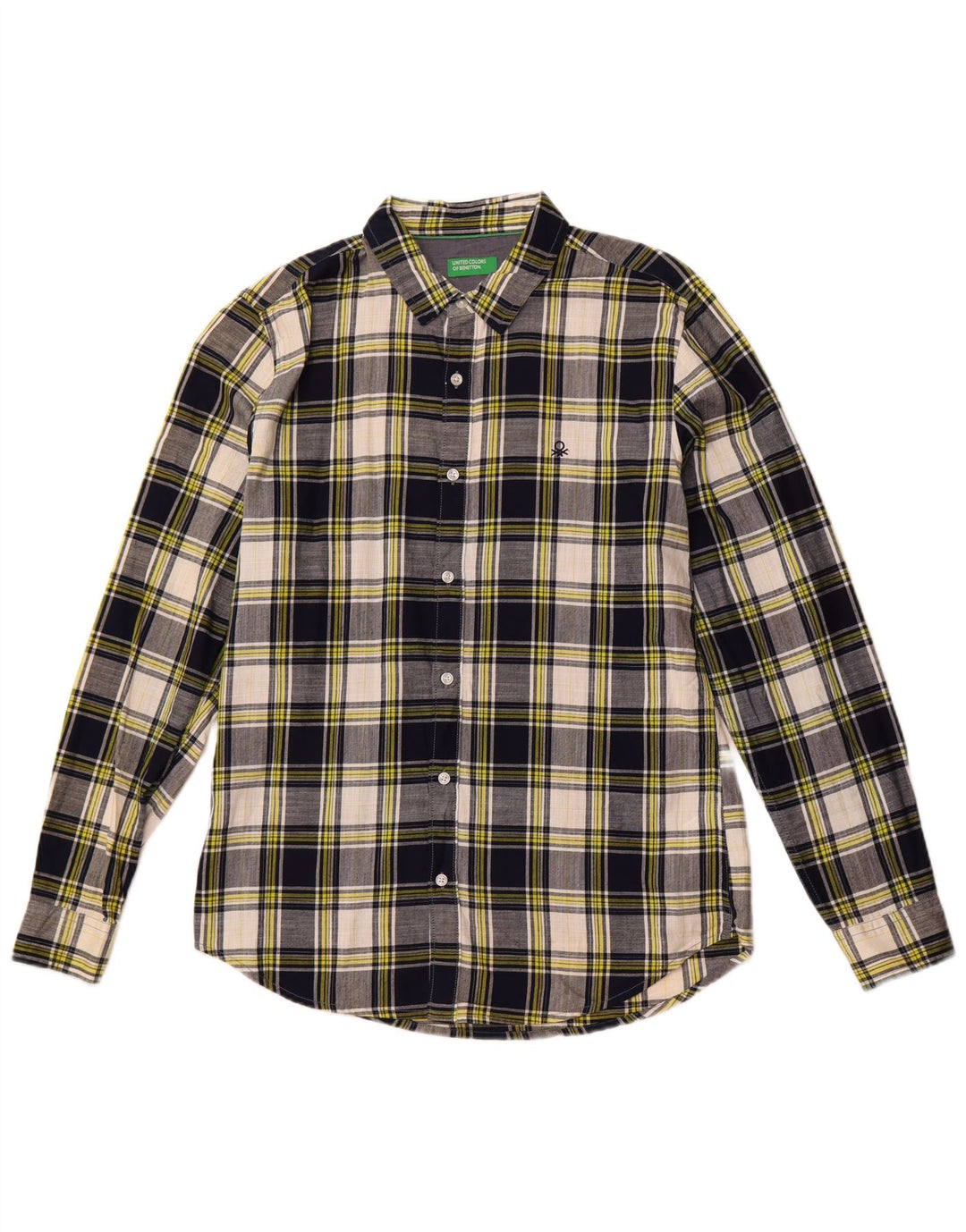 Мужская рубашка в клетку Benetton, темно-синяя, хлопковая, большого размера