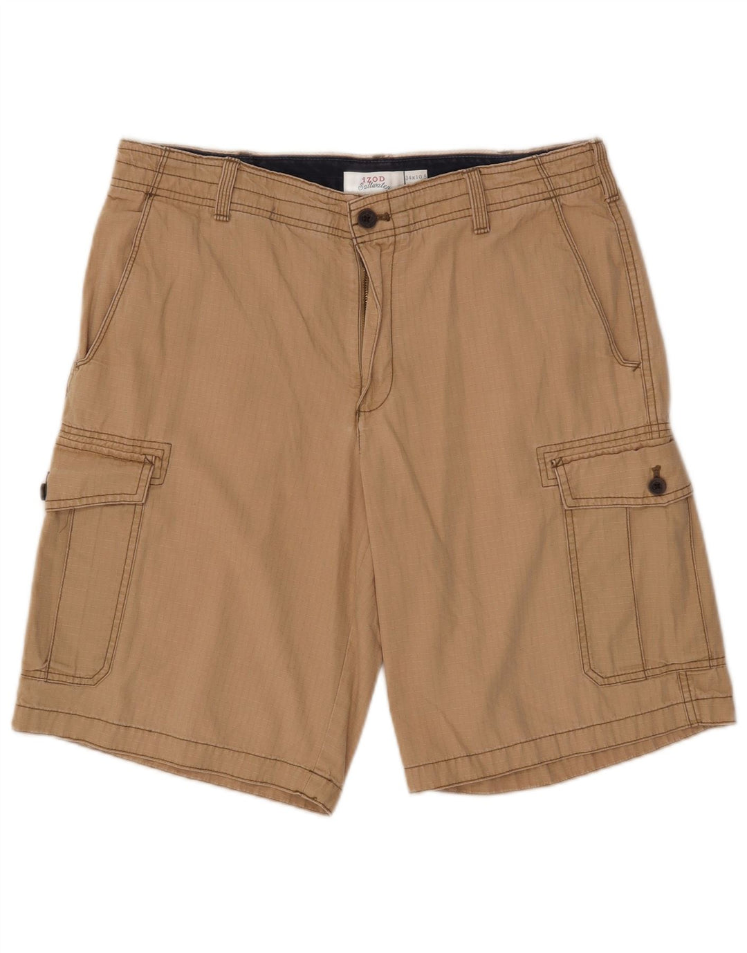 IZOD Мужские шорты-карго для соленой воды W34, большие, бежевые, в клетку, хлопок