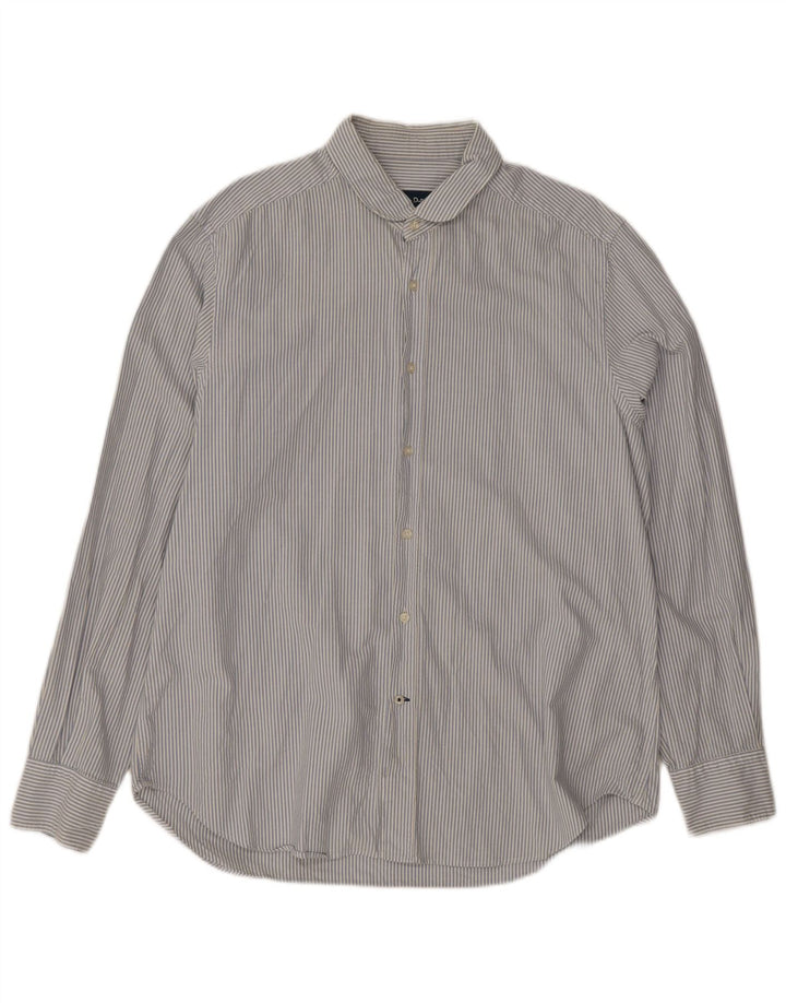 Мужская рубашка Massimo Dutti XL синяя в тонкую полоску