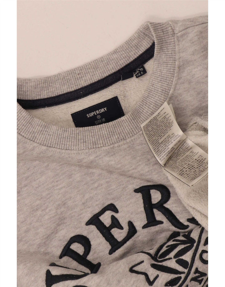 Женский джемпер большого размера с рисунком Superdry, размер UK 10, маленький, серый, хлопок