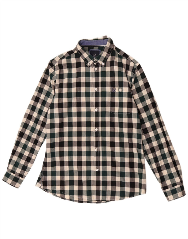Crew Clothing Мужская приталенная рубашка среднего размера из разноцветного хлопка в мелкую клетку