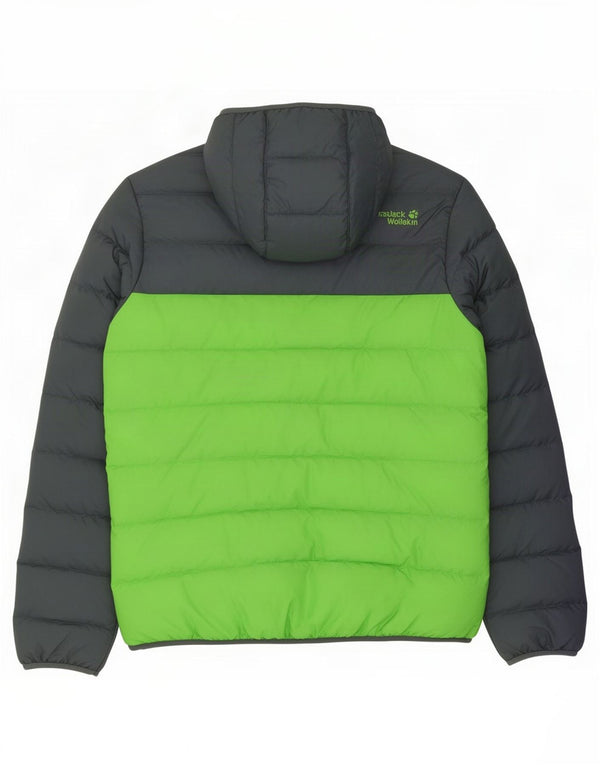Мужская стеганая куртка с капюшоном Jack Wolfskin UK 42, большая зеленая с цветными блоками