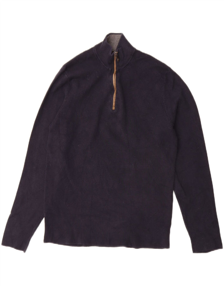 MASSIMO DUTTI Мужской джемпер с воротником на молнии, средний темно-синий хлопковый свитер