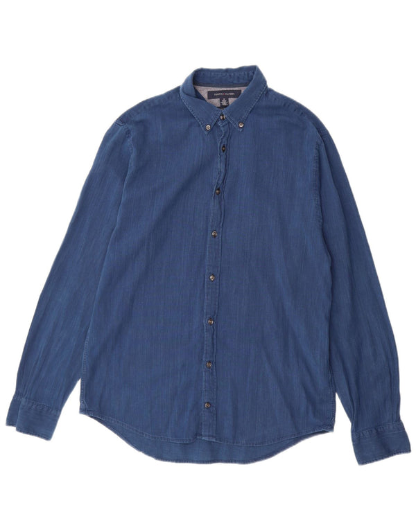 TOMMY HILFIGER Мужская рубашка New York Fit из хлопка среднего синего цвета