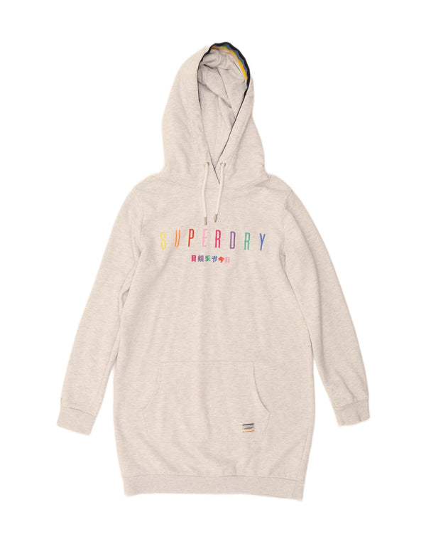 SUPERDRY Женское платье-толстовка с длинными рукавами UK 14, большой серый полиэстер