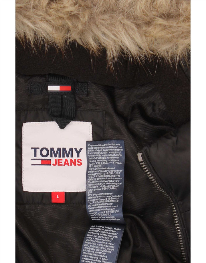 Tommy Hilfiger Женское стеганое пальто с капюшоном UK 14, большой черный полиэстер