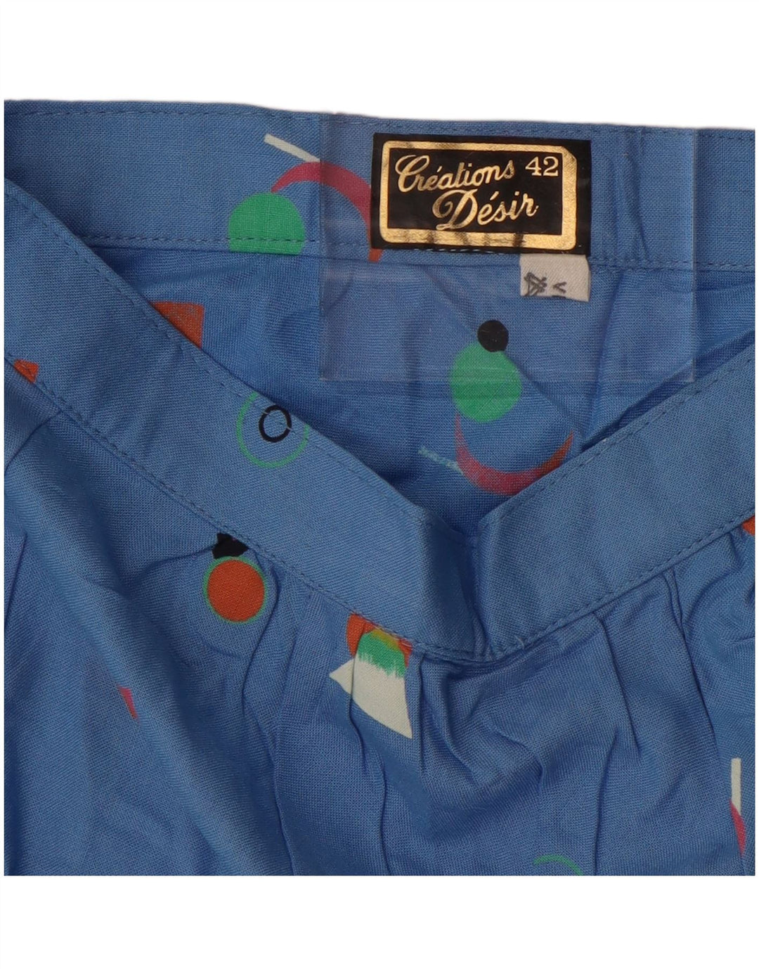 ВИНТАЖНАЯ женская юбка-трапеция с завышенной талией IT 42 Medium W24 Синяя с геометрическим рисунком