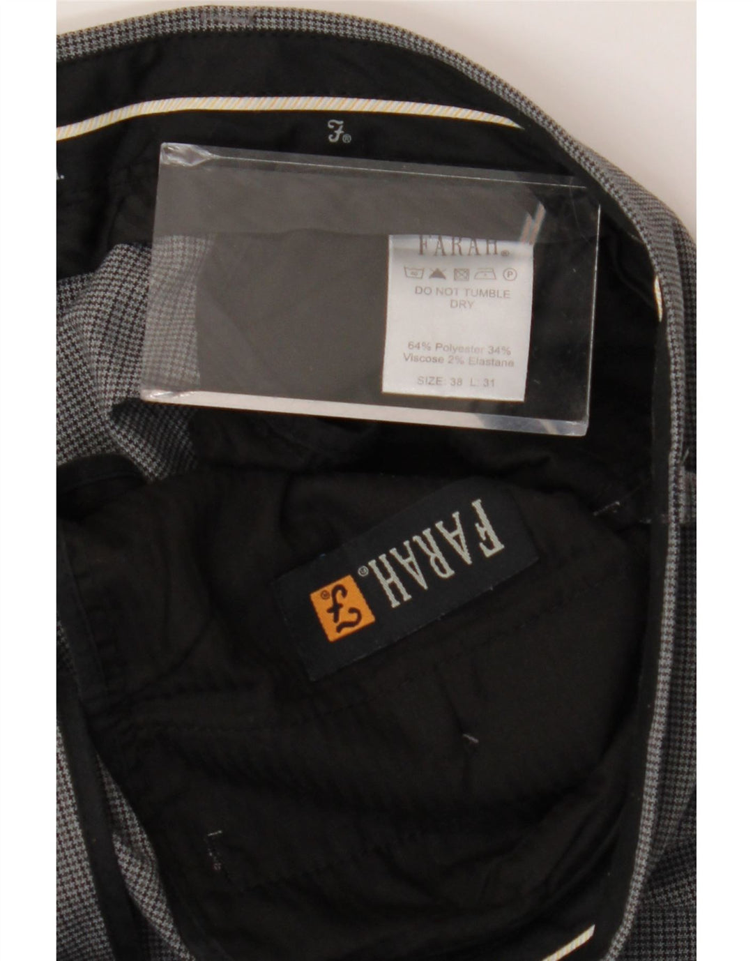 Мужские прямые костюмные брюки FARAH W38 L31, серые, полиэстер в клетку