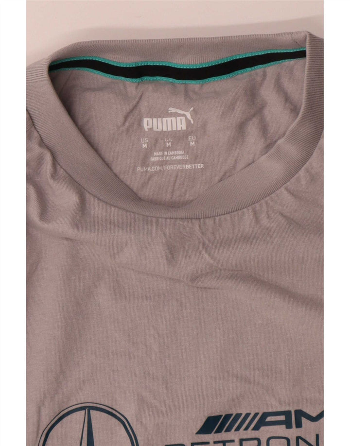 Мужская футболка с рисунком Puma, хлопковый топ среднего серого цвета