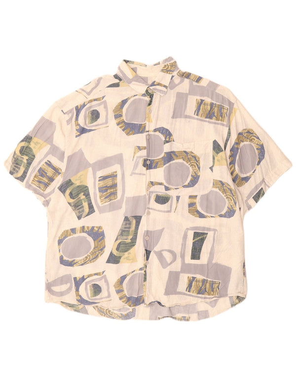 VINTAGE Мужская рубашка с коротким рукавом, размер 43/44 XL, белая в стиле пэчворк