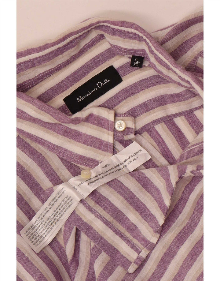Мужская рубашка Massimo Dutti XL из льна в фиолетовую полоску