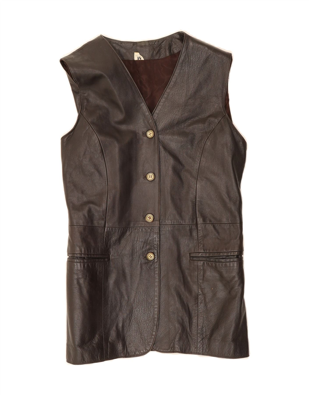VINTAGE Womens Leather Gilet UK 12 Medium Brown Leather Vintage Vintage and Second-Hand Vintage from Messina Hembry 